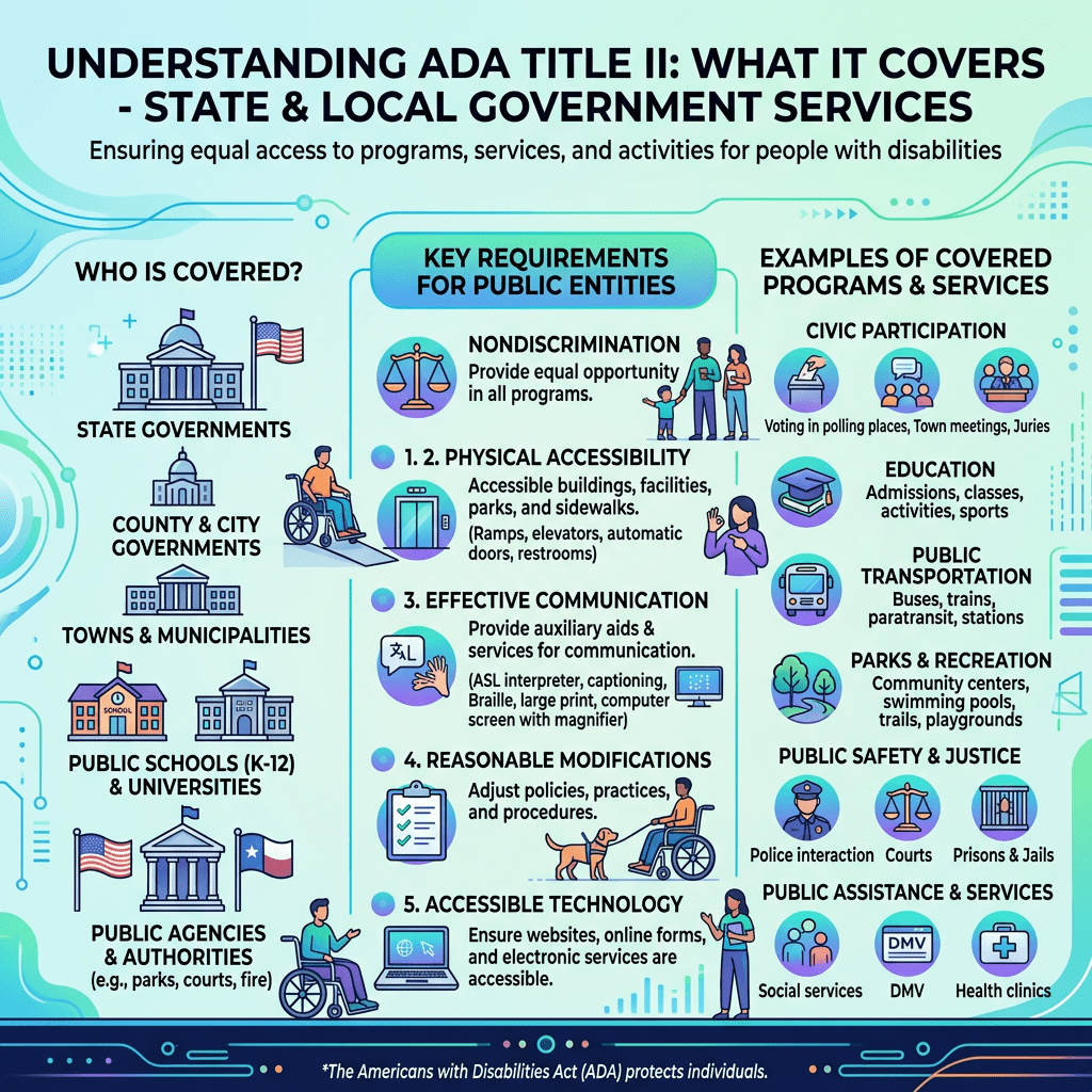 Overview of ADA Title II covering government services accessibility and key requirements
